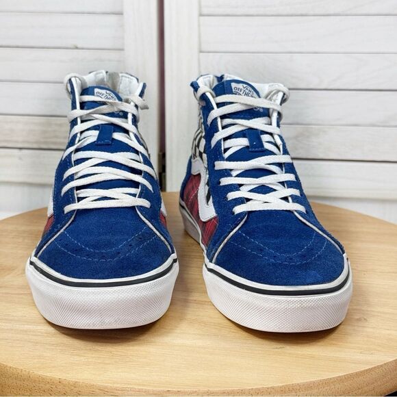 Vans SK8 Hi Big Style Multi Pattern High Top Sneakers Blue Red Black 5 Big Kids - Picture 2 of 11